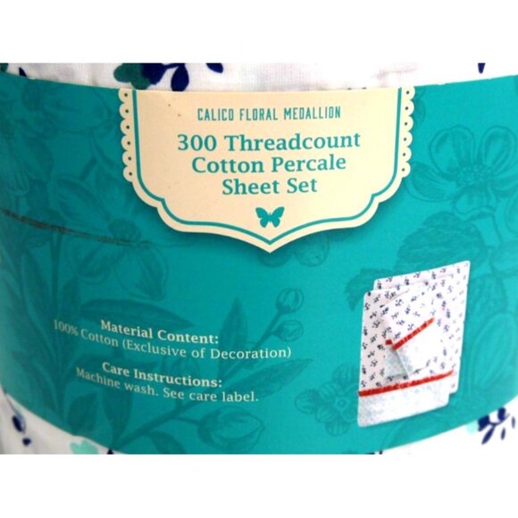 THE PIONEER WOMAN Queen 100% cotton percale bed sheet set 300 thread count NEW - Picture 2 of 4